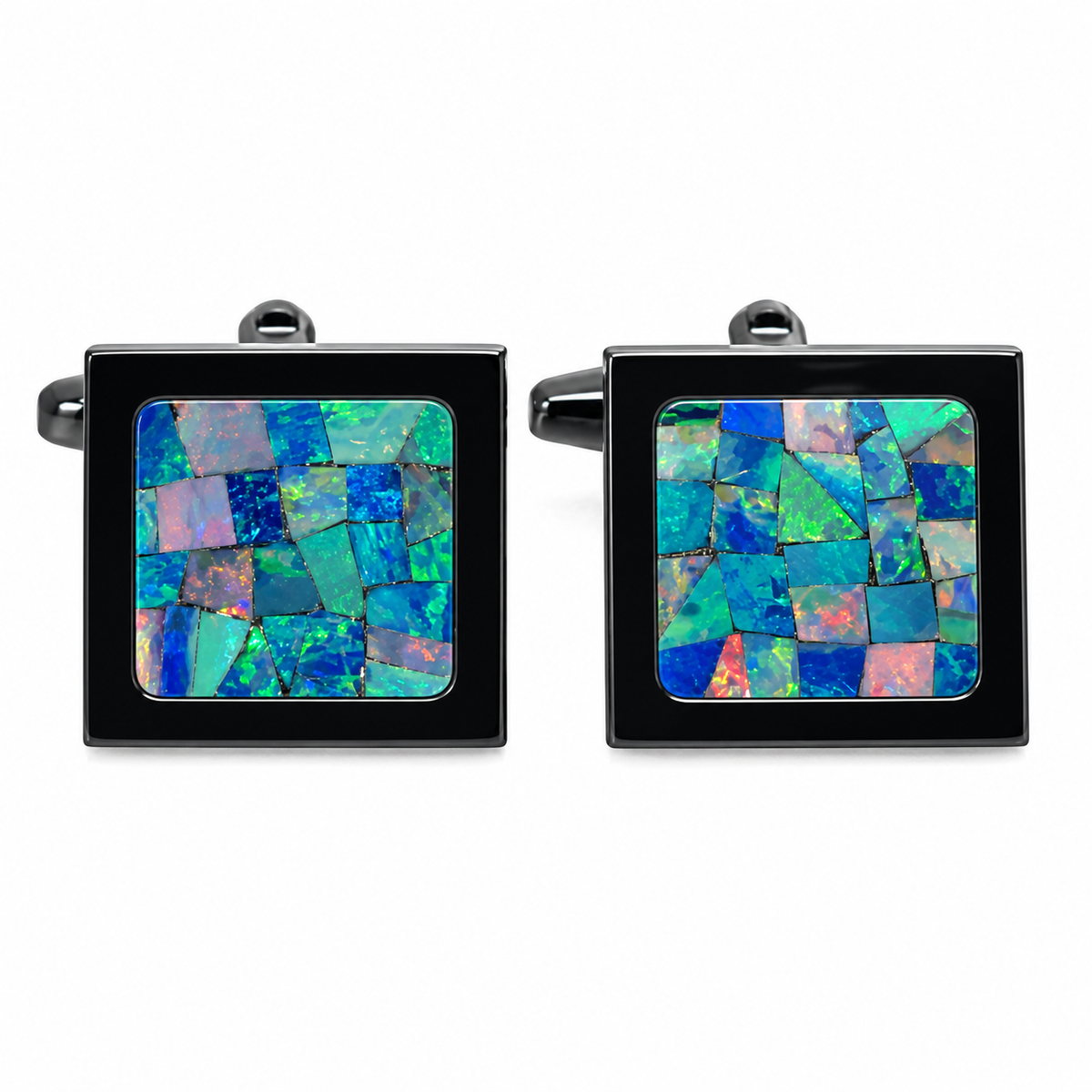 Gemelli quadrati in opale australiano (Verde Nero)