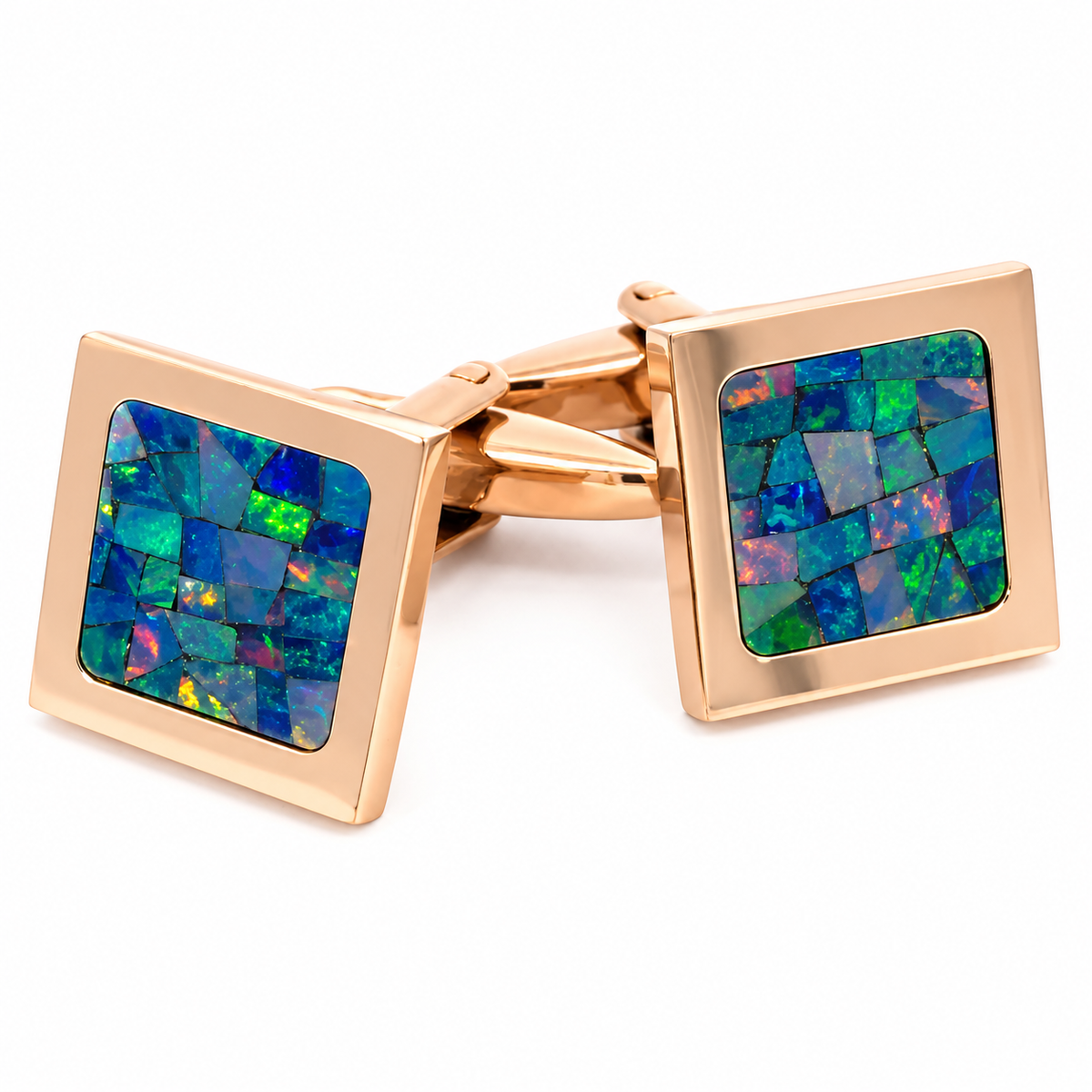 Gemelli quadrati in opale australiano (Verde Oro Rosa Lucido)