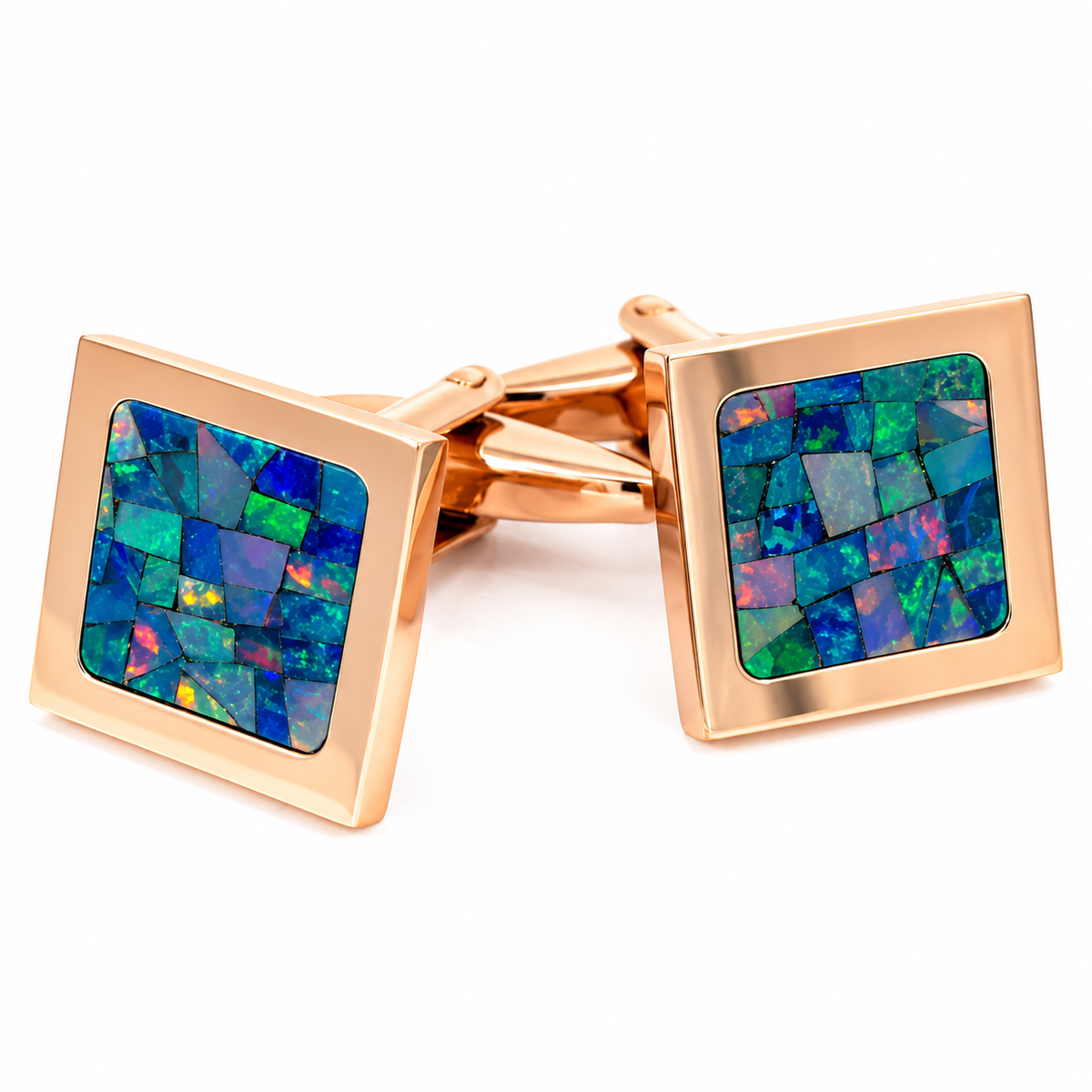 Gemelli quadrati in opale australiano (Verde Oro Rosa Lucido)