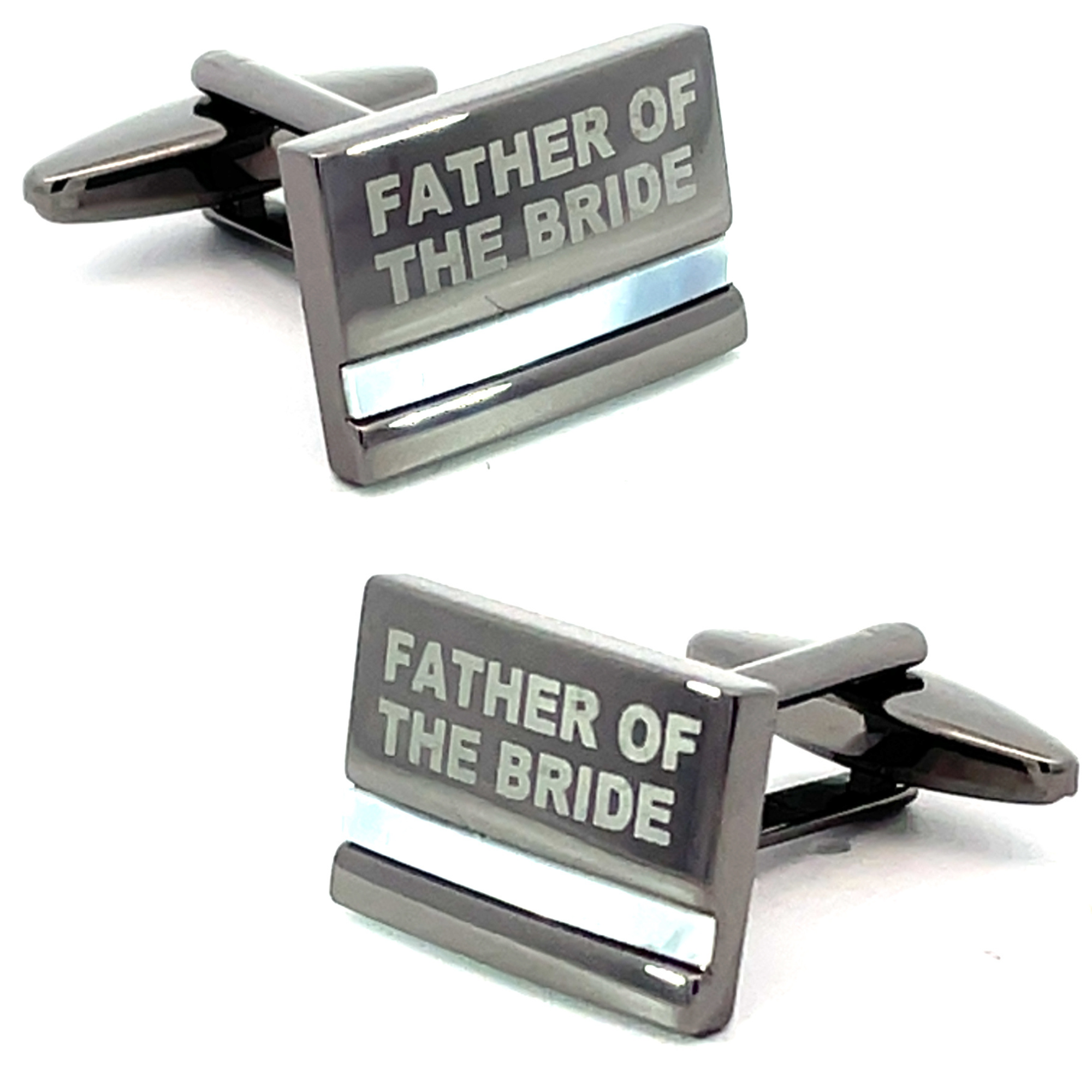 Father of the Bride Laser Etched Mother of Pearl Gunmetal Wedding Cufflinks