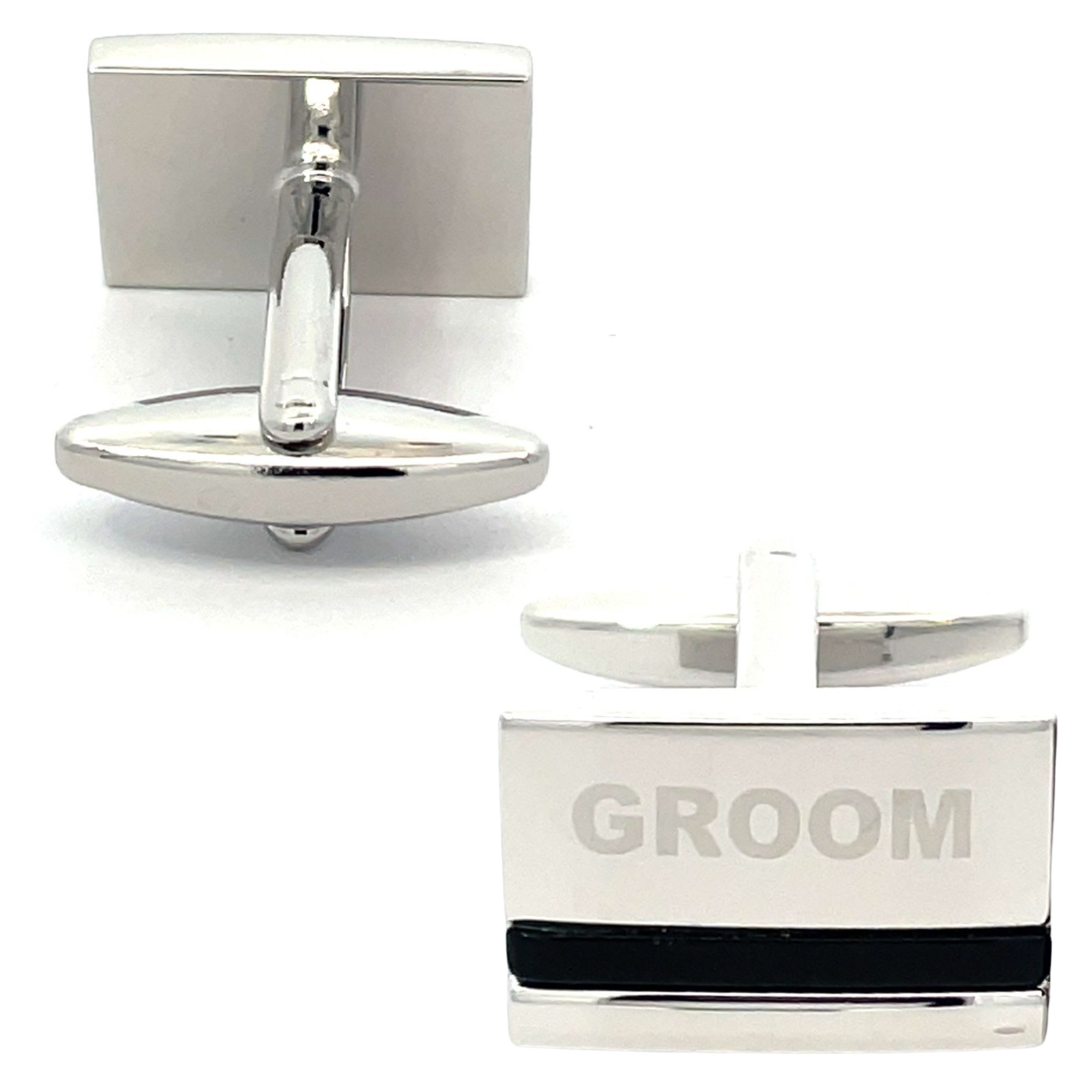 Gemelli da Matrimonio Incisi al Laser, Onice e Argento – Sposo