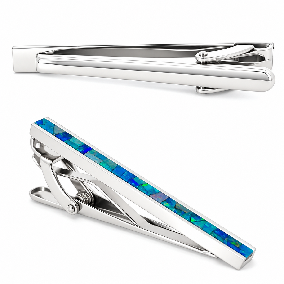 Opal Silver Tie Clip