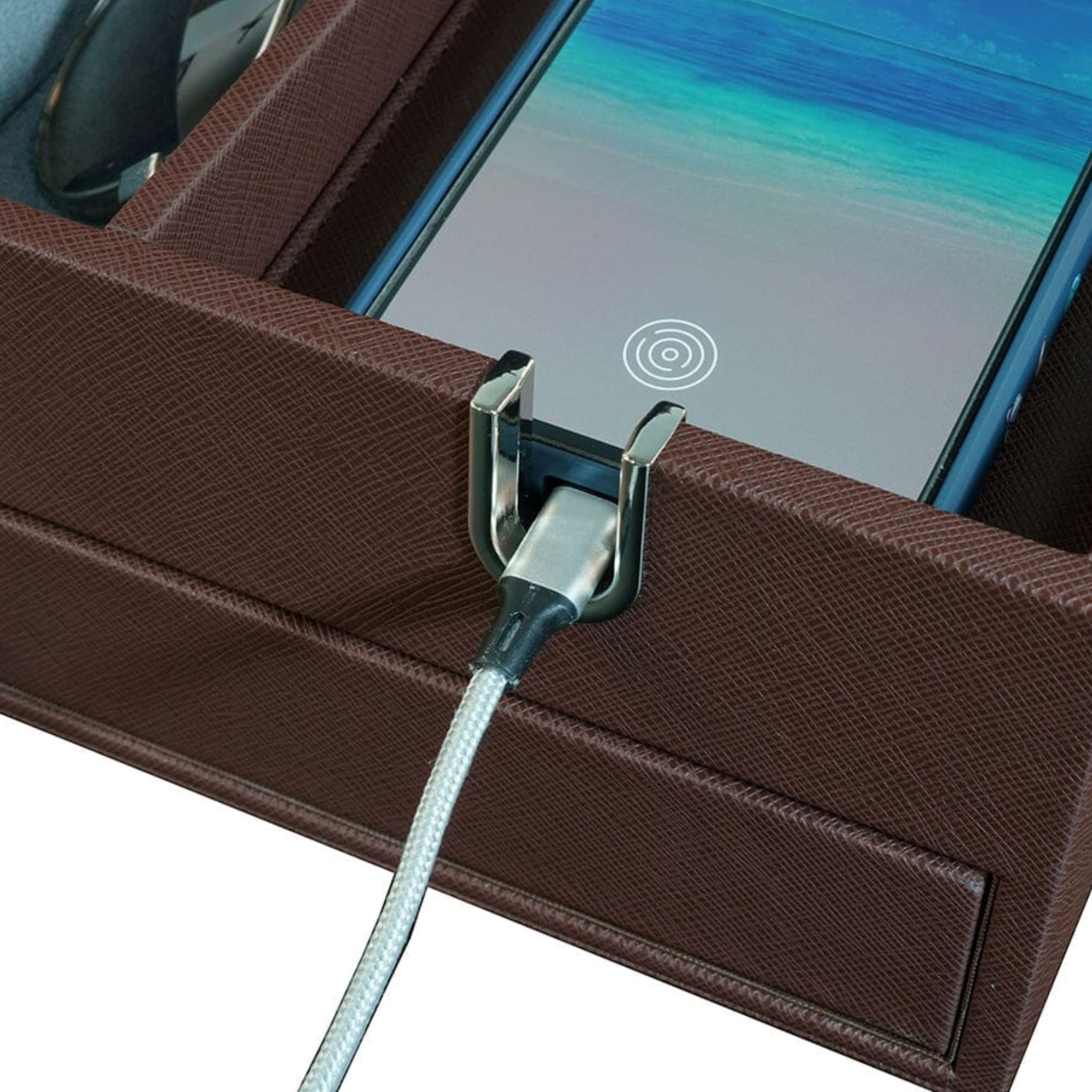 Leather Valet Tray with Drawer in Brown Watch Boxes Clinks