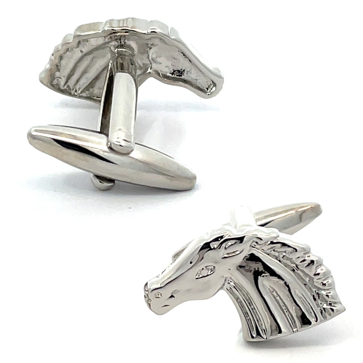 Shiny Silver Horse Head Cufflinks
