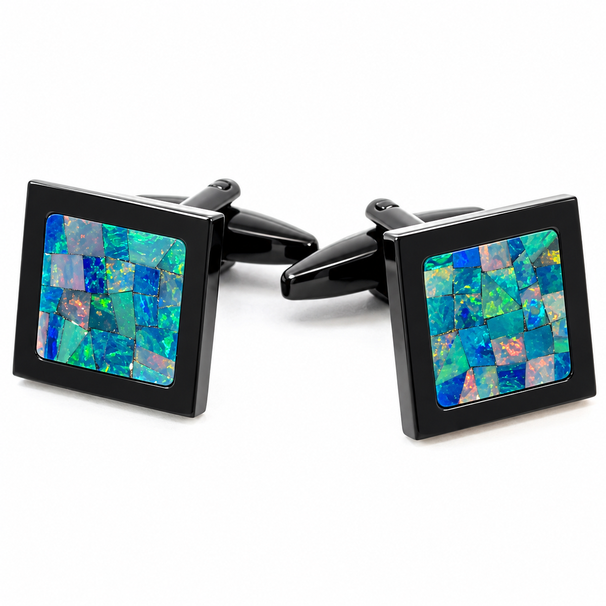 Gemelli quadrati in opale australiano (Verde Nero)