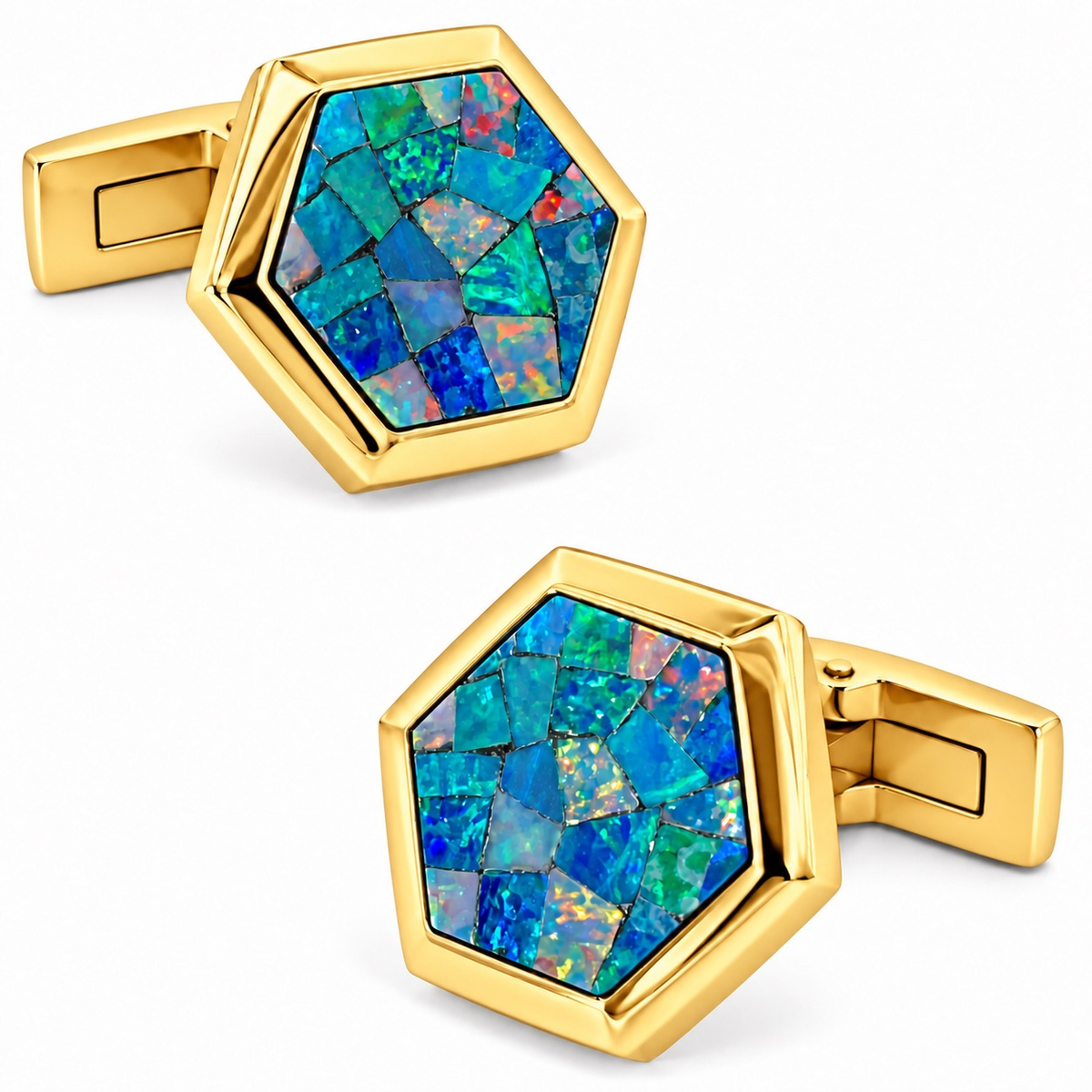 Opal Gold Hex Cufflinks