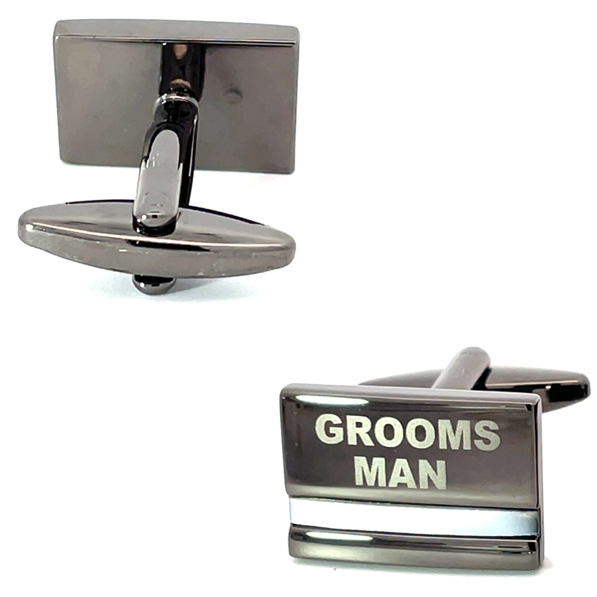 Groomsman Laser Etched Mother of Pearl Gunmetal Wedding Cufflinks