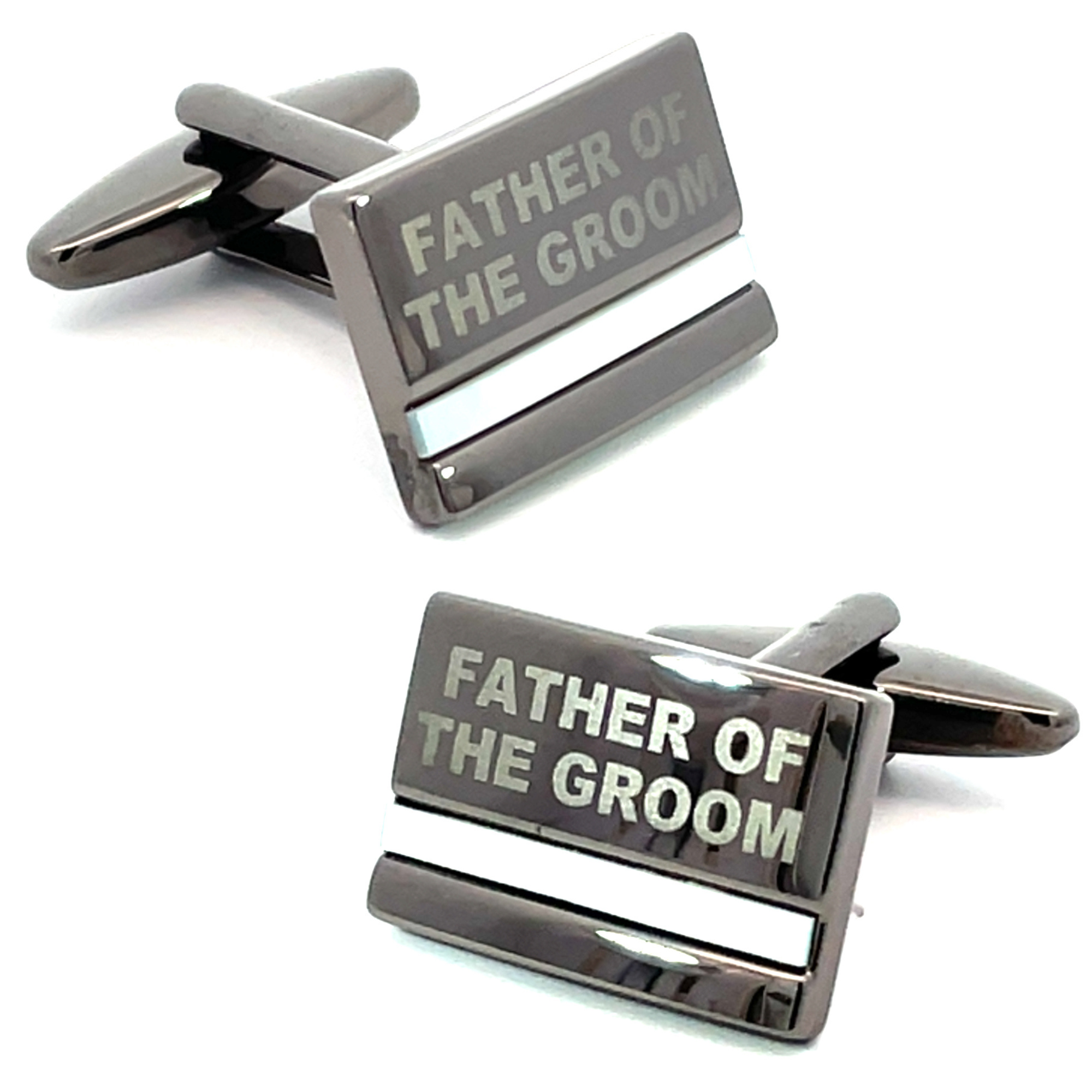 Father of the Groom Laser Etched Mother of Pearl Gunmetal  Wedding Cufflinks