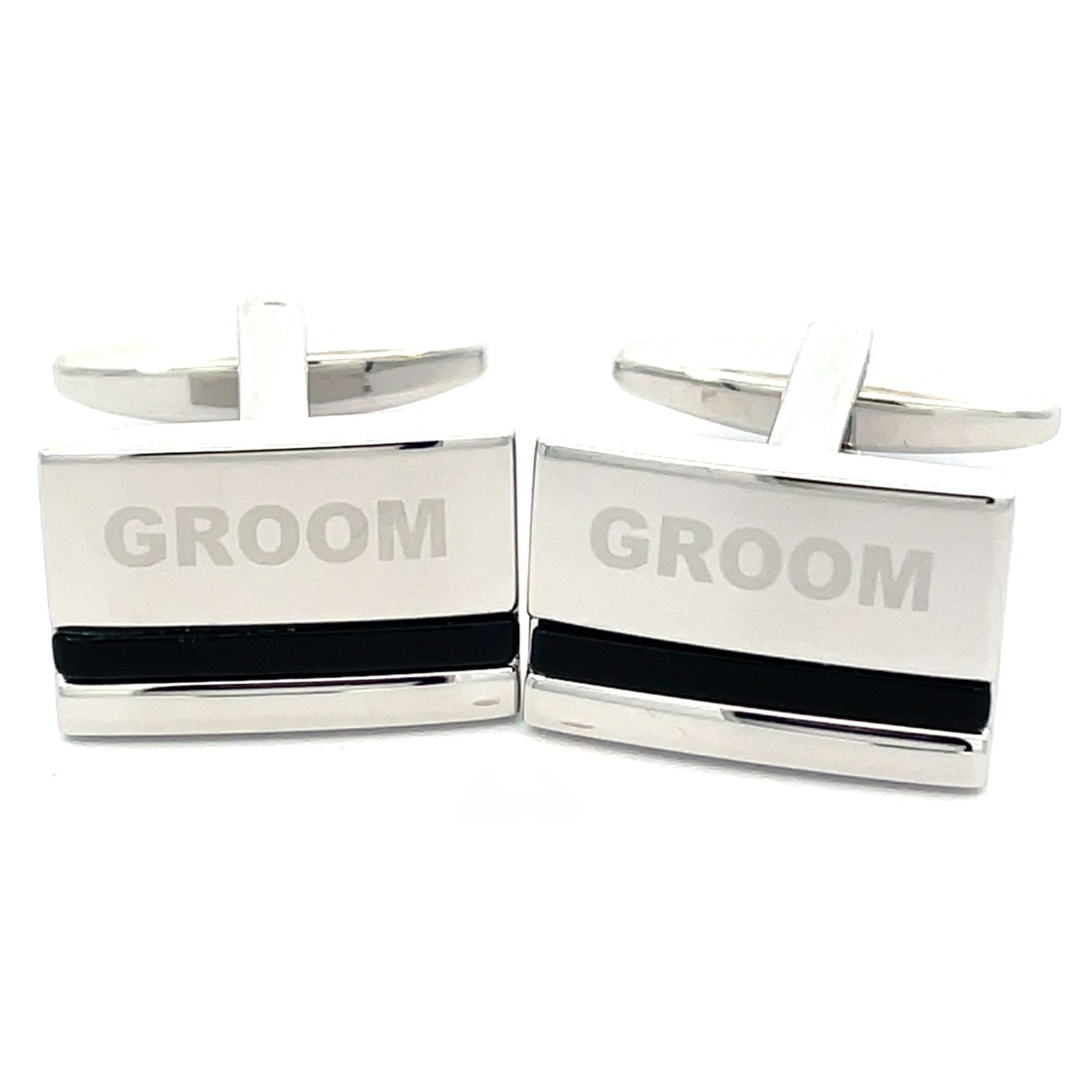 Gemelli da Matrimonio Incisi al Laser, Onice e Argento – Sposo