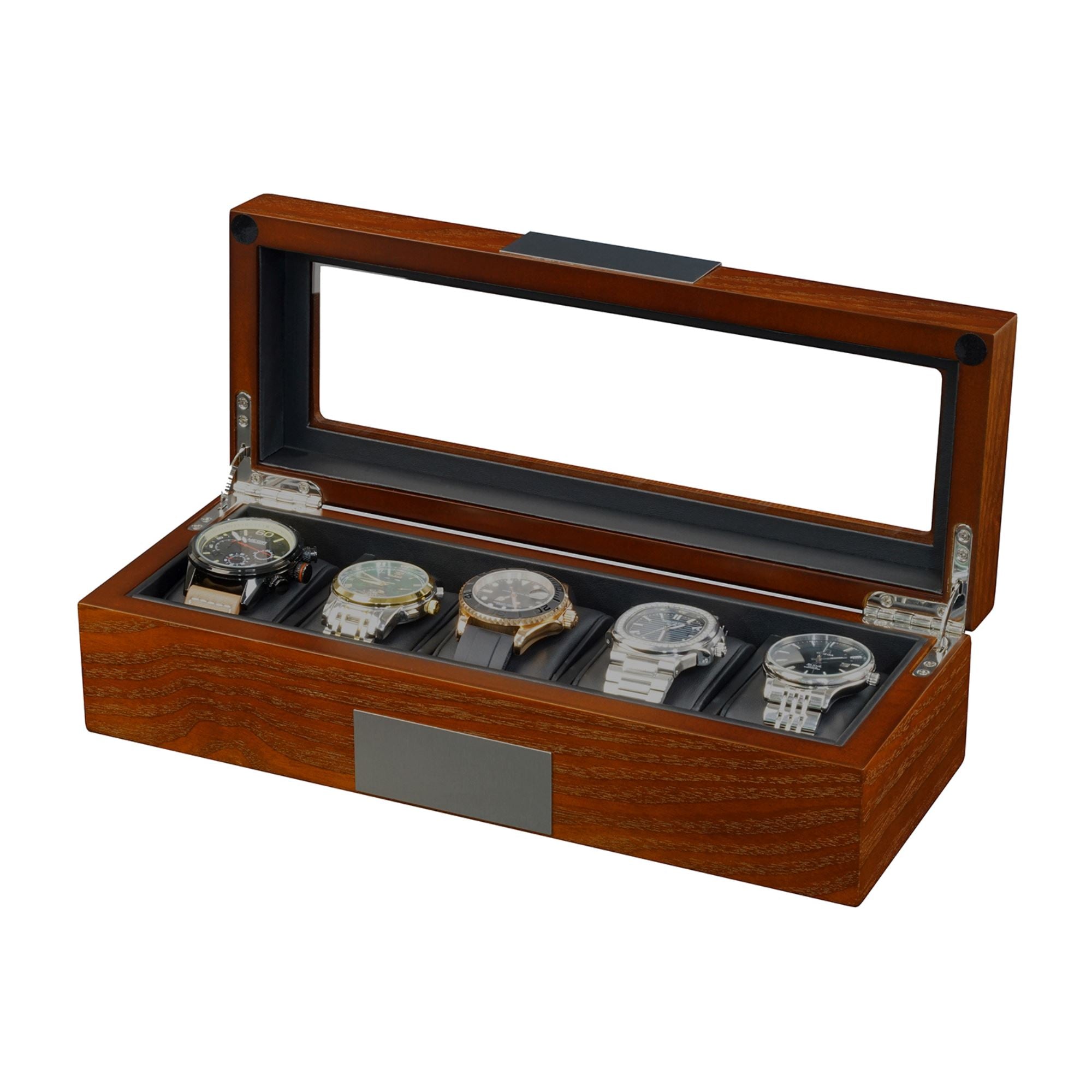 5 Slots Mahogany Wooden Watch Box Watch Boxes Clinks 