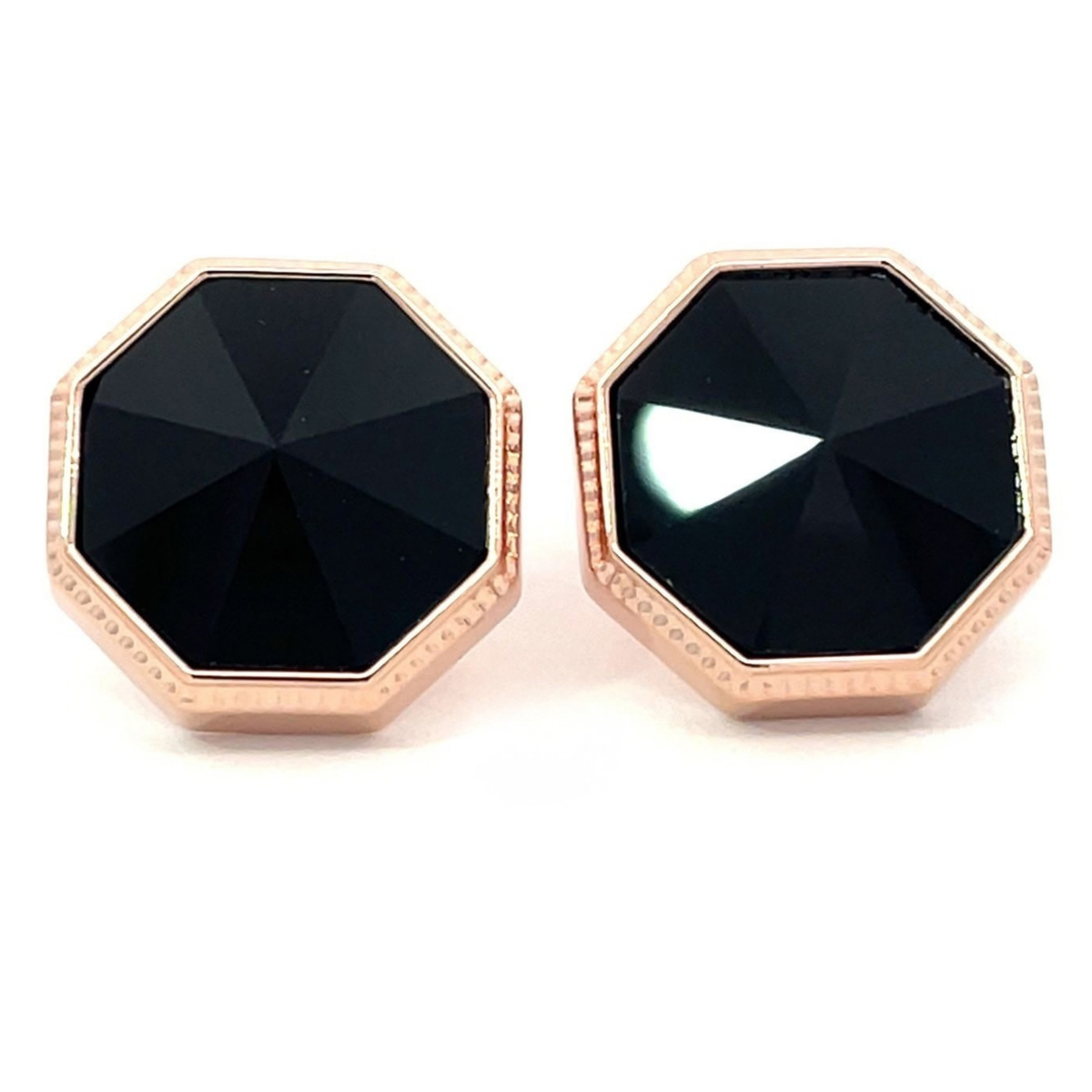 Faceted Black Onyx in Rose Gold Cufflinks