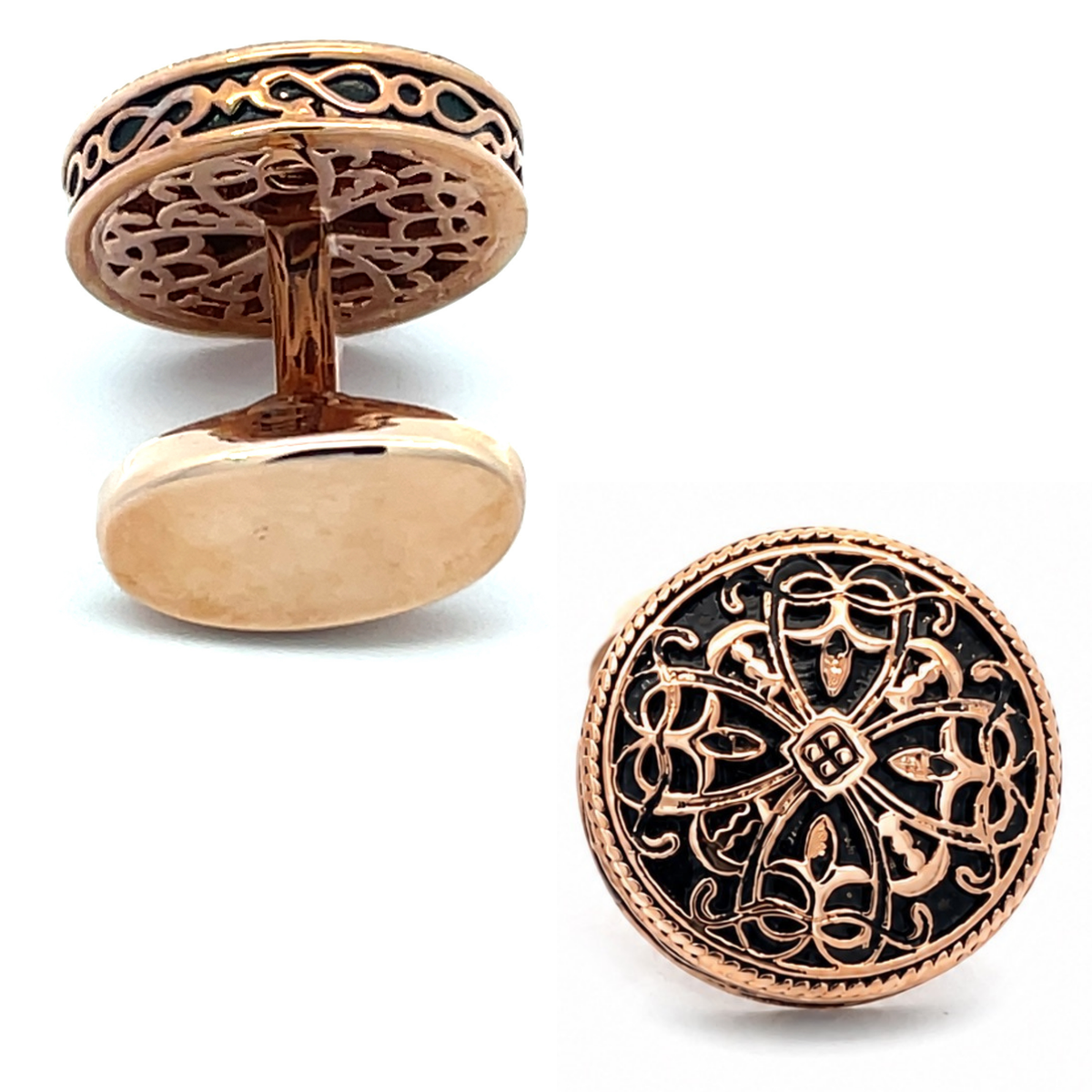 Vintage Celtic Round Rose Gold Cufflinks