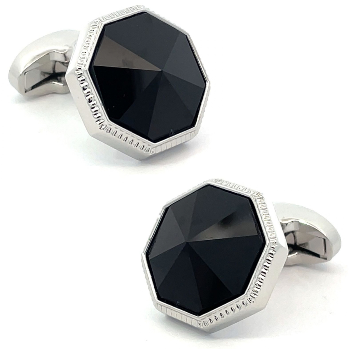 Faceted Black Onyx in Silver Cufflinks