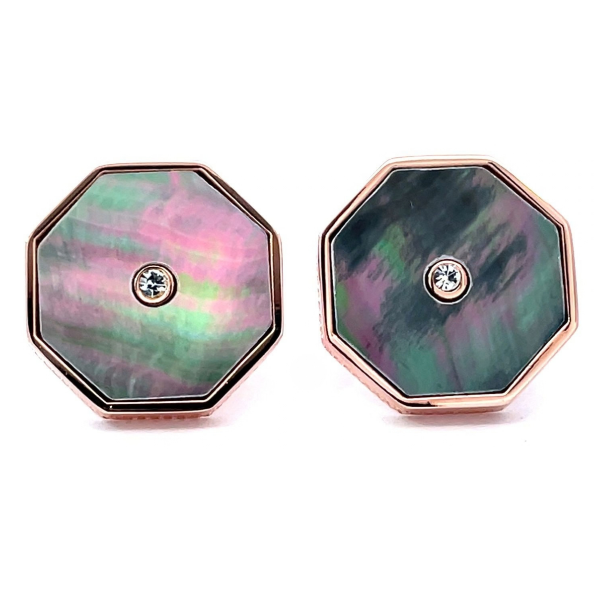 Black Mother of Pearl with Crystal in Rose Gold Cufflinks
