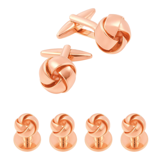 Set Gemelli e Bottoncini Nodo Twist Oro Rosa Lucido