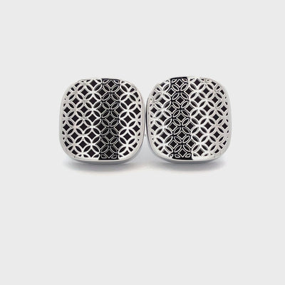 Coffee Enamel & Silver Filagree Design Cufflinks