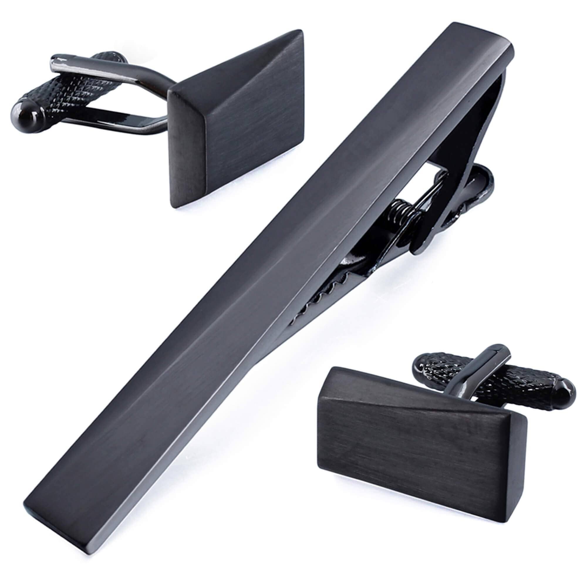 Brushed Gunmetal Angles Cufflinks and Tie Clip Set Gift Set Clinks Australia 