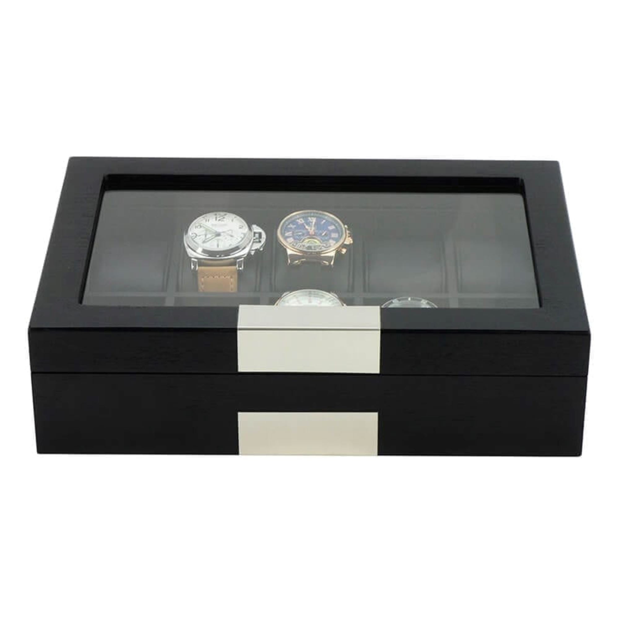 10 Slots Black Wooden Watch Box Watch Boxes Clinks 